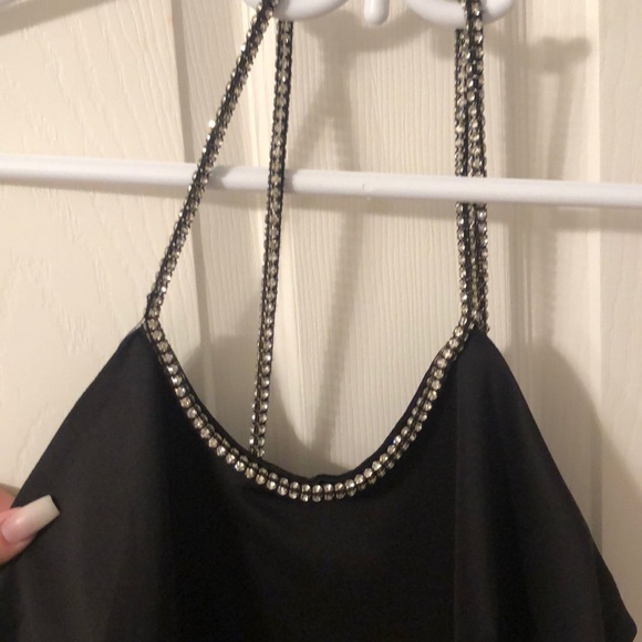 Black mini dress with diamond straps. - Picture 3 of 4